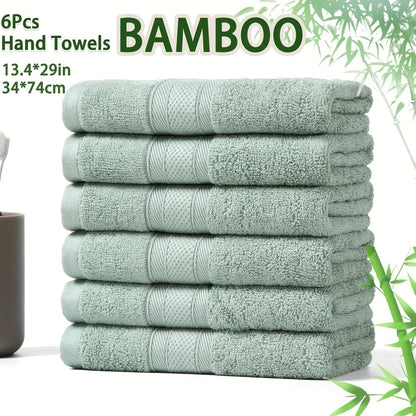 6-piece Bamboo Fiber Hand Towel Set (13.4*29in/34*74cm) 420GSM, Solid Color, Soft and Cool, Suitable for Bathroom, Fitness, Hotel, and Outdoor Activities. Multiple colors available.