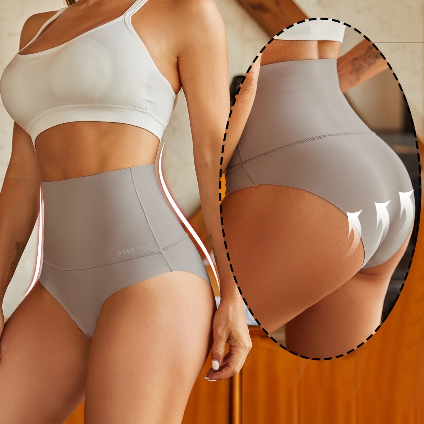 Stretchy high-waist briefs provide comfortable and breathable women's lingerie and underwear.