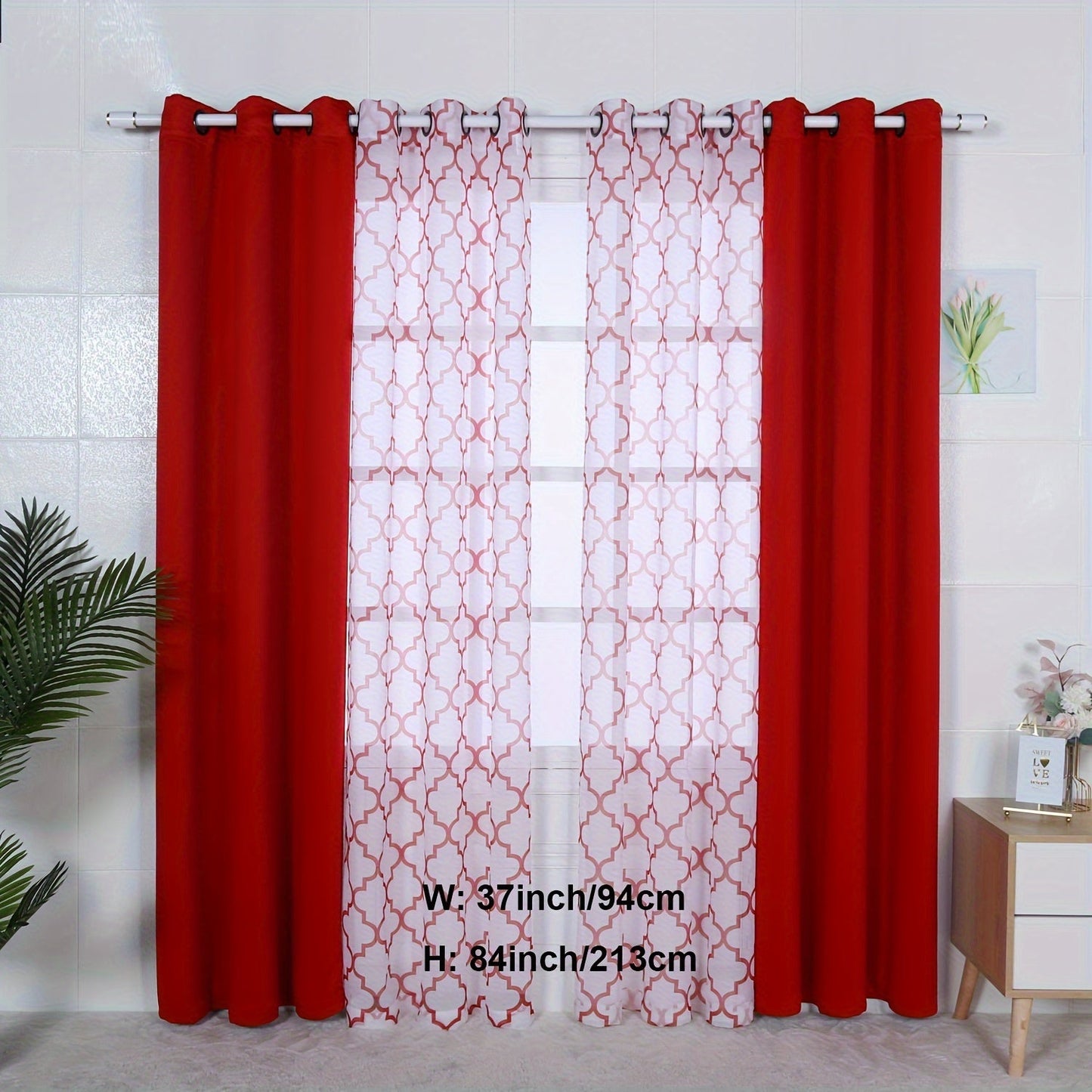 Blackout Curtains and Sheer Panels with Snowflake Pattern, Including Rods, Indoor Set of 4, Weighing 200 Grams in Total.