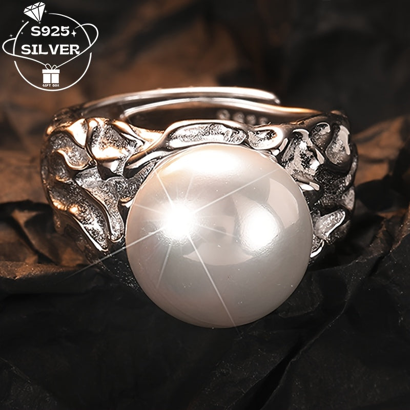 This luxurious 925 Silver Fashion Texture Personality Pearl Women's Open Adjustable Ring weighs approximately 8.4G. Perfect for daily wear, weddings, banquets, parties, and birthday celebrations, this ring makes a stylish gift for girlfriends and ladies.