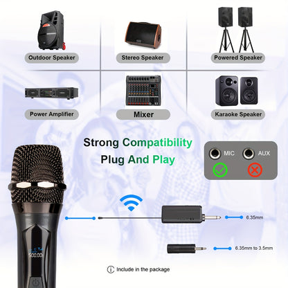 Bomaite Wireless Microphone, Handheld Dynamic System with Rechargeable Receiver for Events