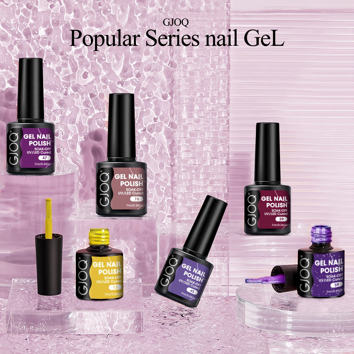 GJOQ 8-piece Gel Nail Polish Set: Long-lasting, UV/LED soakable, hypoallergenic, alcohol-free in neutral & glitter shades - ideal for DIY & salon.