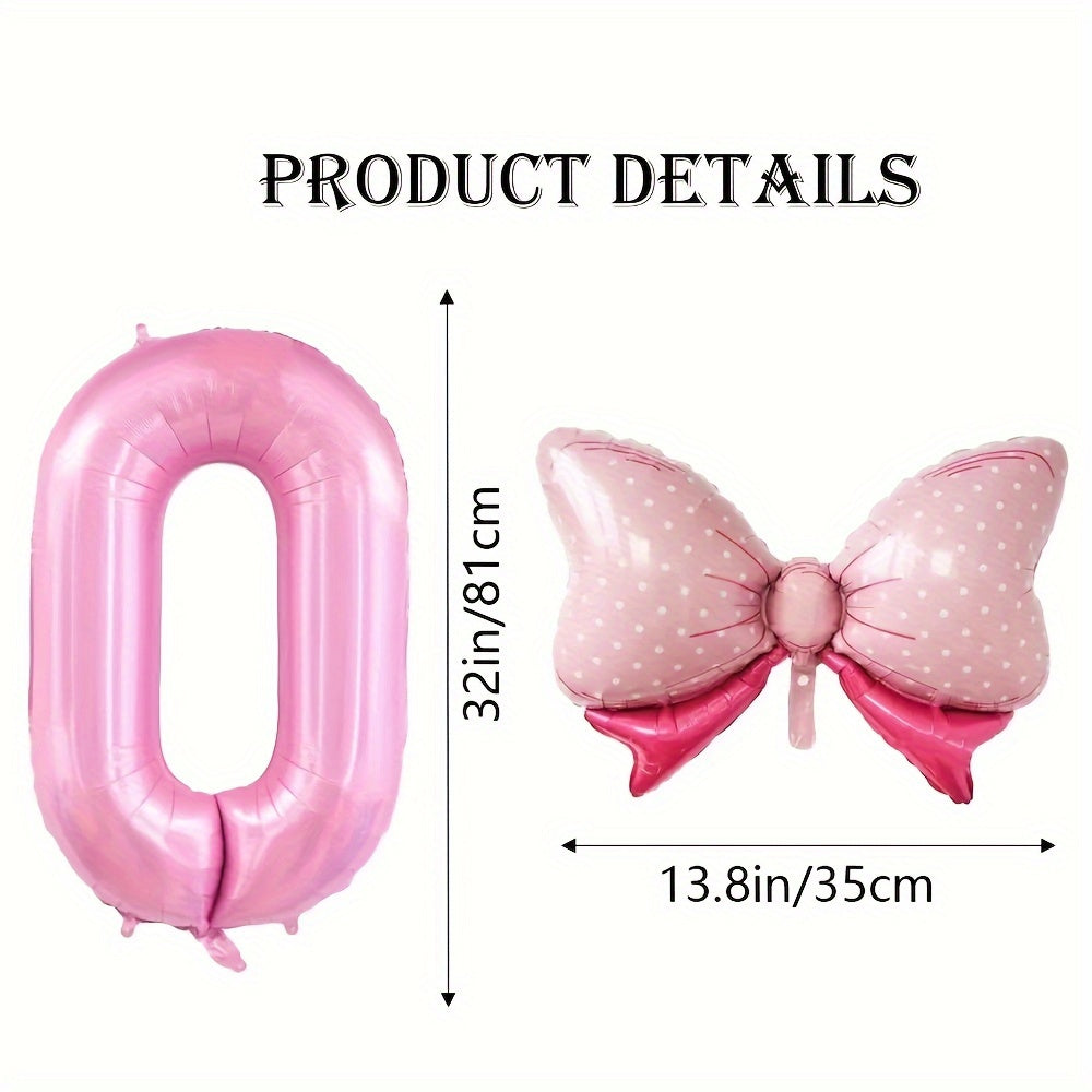 81.28 cm Pink Number Balloon with Bow - Ideal for girls' birthday decor - No electricity needed - Made of aluminum