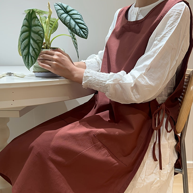 1 Korean-style woven apron in solid color for home use