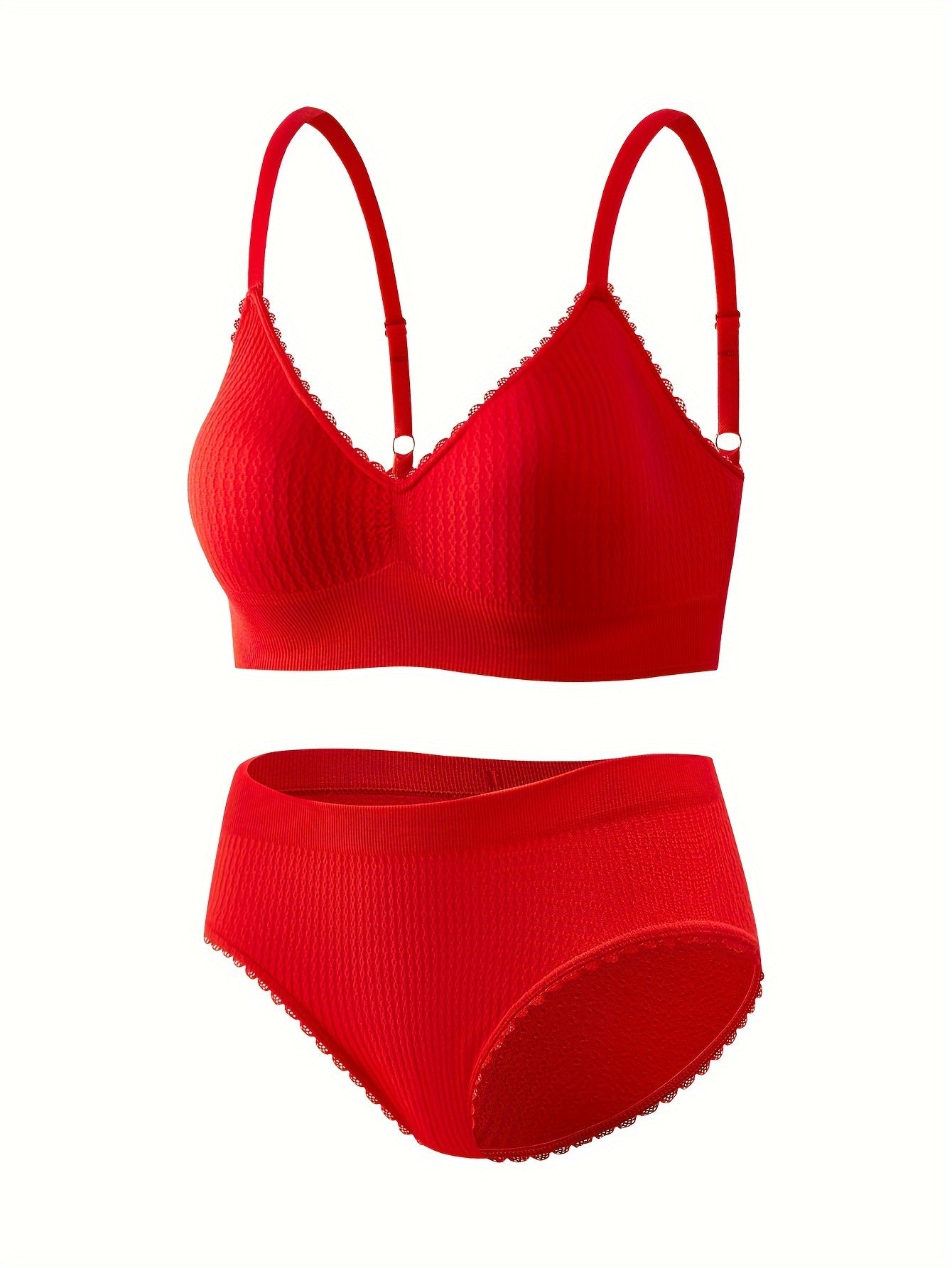 Red Lingerie Set for Women in Nylon and Elastane, Seamless and Comfortable, Mid-Rise Briefs with Light Support, No Padding - Adult Collection.