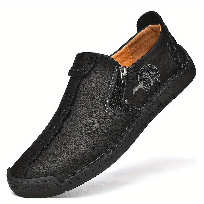 Comfy slip-on business shoes for plus size men with side zipper, non-slip rubber sole, and durability. Ideal for middle-aged men.