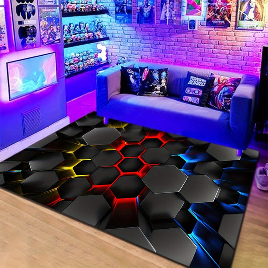 Liven up your space with this whimsical 3D Luminous Hexagon Area Rug! This cartoon-inspired rug is not only cool and fluffy, but also soft and non-slip, making it perfect for any room in your home. Use it in the living room, bedroom, bathroom, laundry