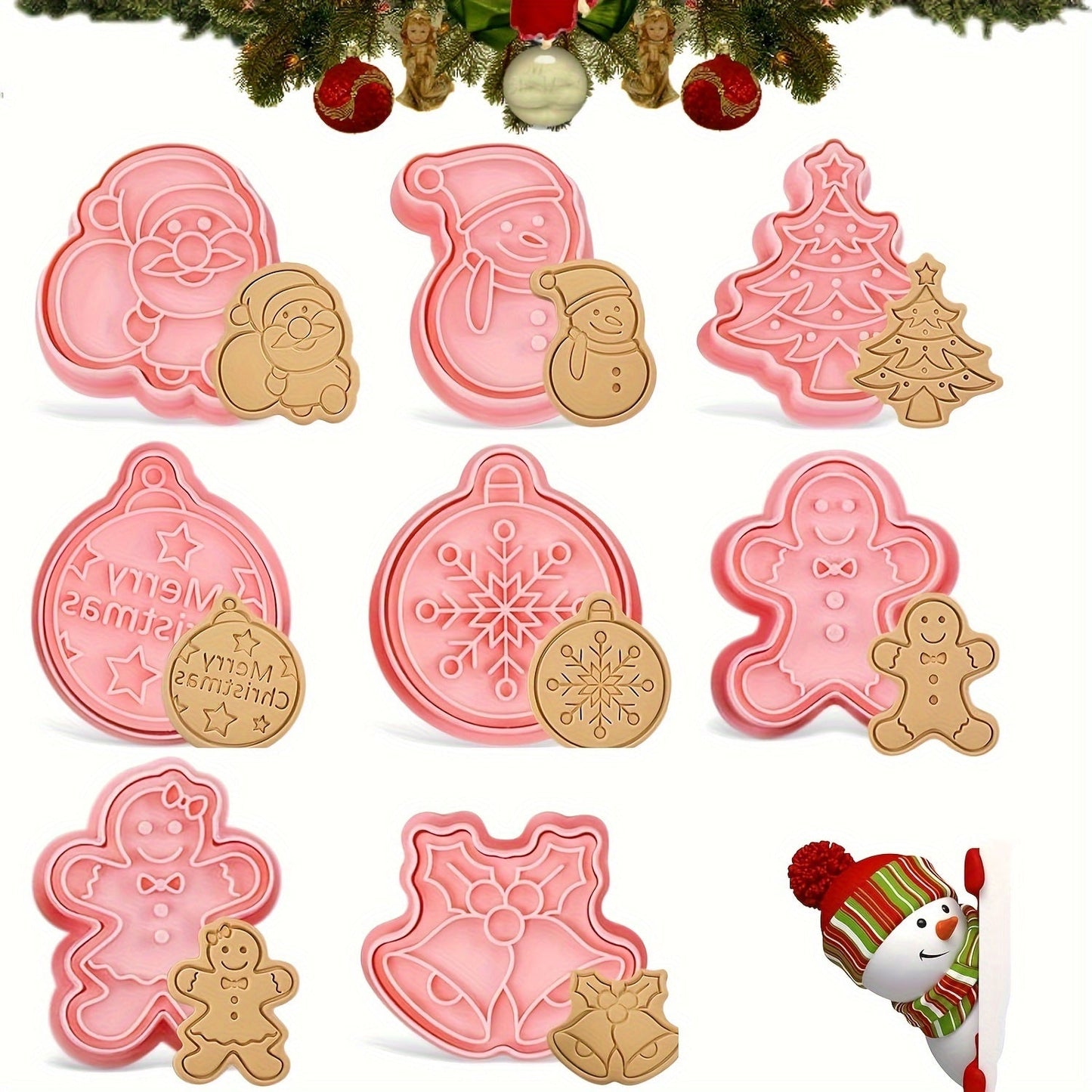 Set of 8 Christmas Cookie Cutters, Plastic molds with Festive Shapes for Decorating Cakes, Making Cookies, and Essential Kitchen Accessories