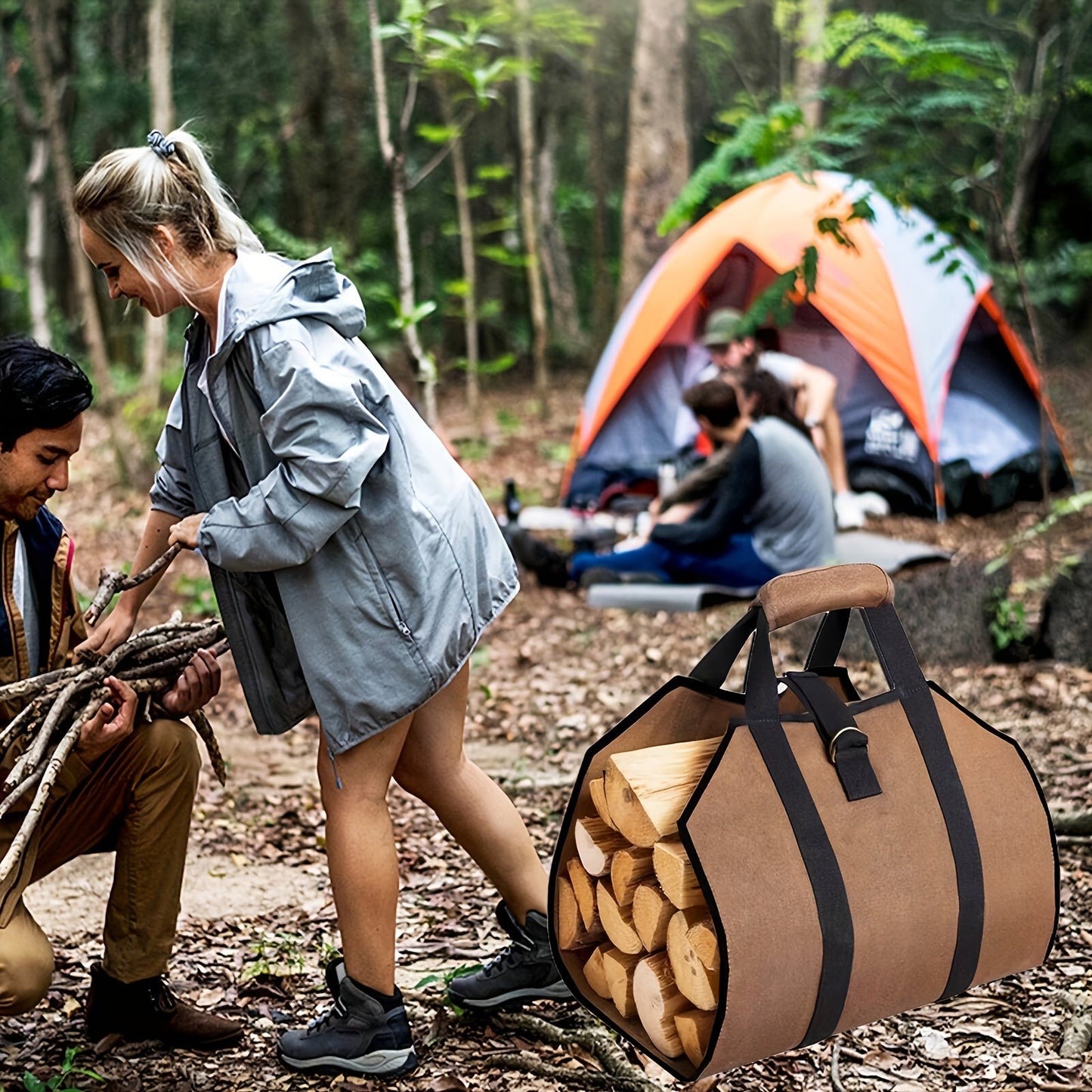 Strong and Sturdy Firewood Carrier Bag - Robust PVC Log Tote with Tough Handles - Convenient Outdoor Wood Carrying and Storage Bag for Camping, Fireplace Use