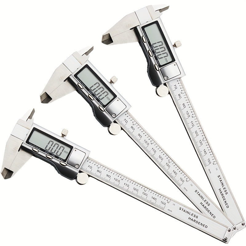 A 150mm stainless steel digital caliper with LCD display, also known as a 6-inch electronic vernier caliper, is a golden measuring tool with a digital caliper and thousandth scale ruler