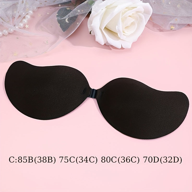 Women's Reusable Strapless Adhesive Bra - Backless Stick-On Design, Soft Silicone & Polyester, Semi-Transparent, Hand Wash Only, Black & Beige Options