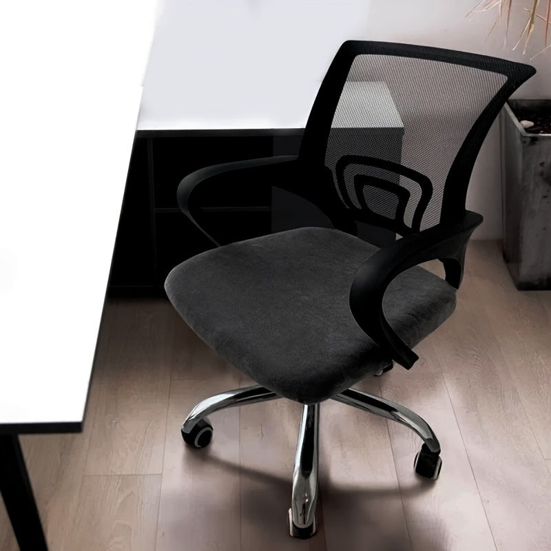 Office chair cover made of stretch velvet material with elastic spandex for universal fit in home or office settings.