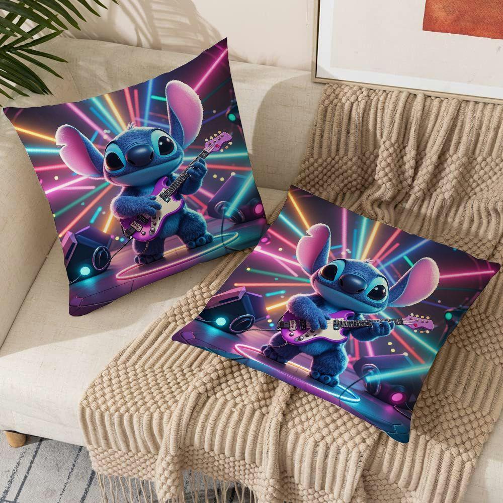 Set of 2 Disney Stitch Guitarist Pillow Covers, 45.72x45.72 cm, Perfect for Adding a Pop of Style to Your Sofa, Living Room, or Outdoor Space