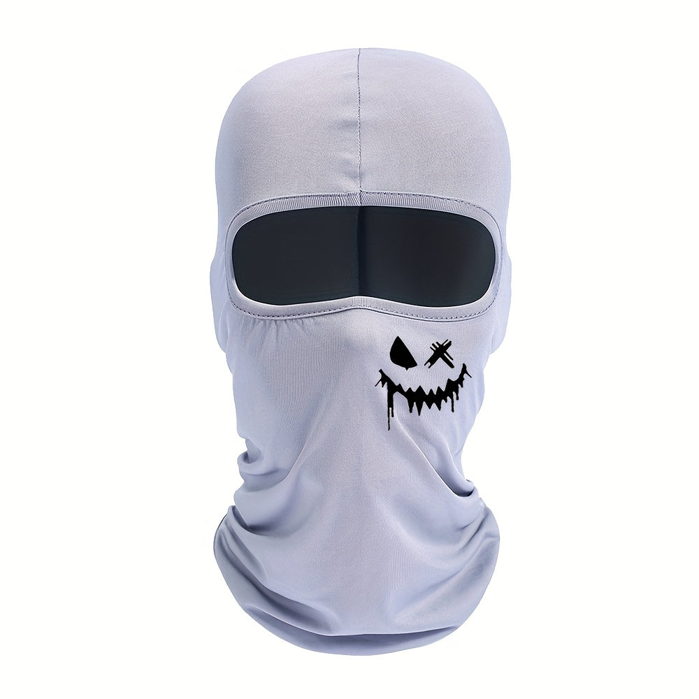 Ski mask balaclava with smiling face print, UV protection and windproof features for men and women