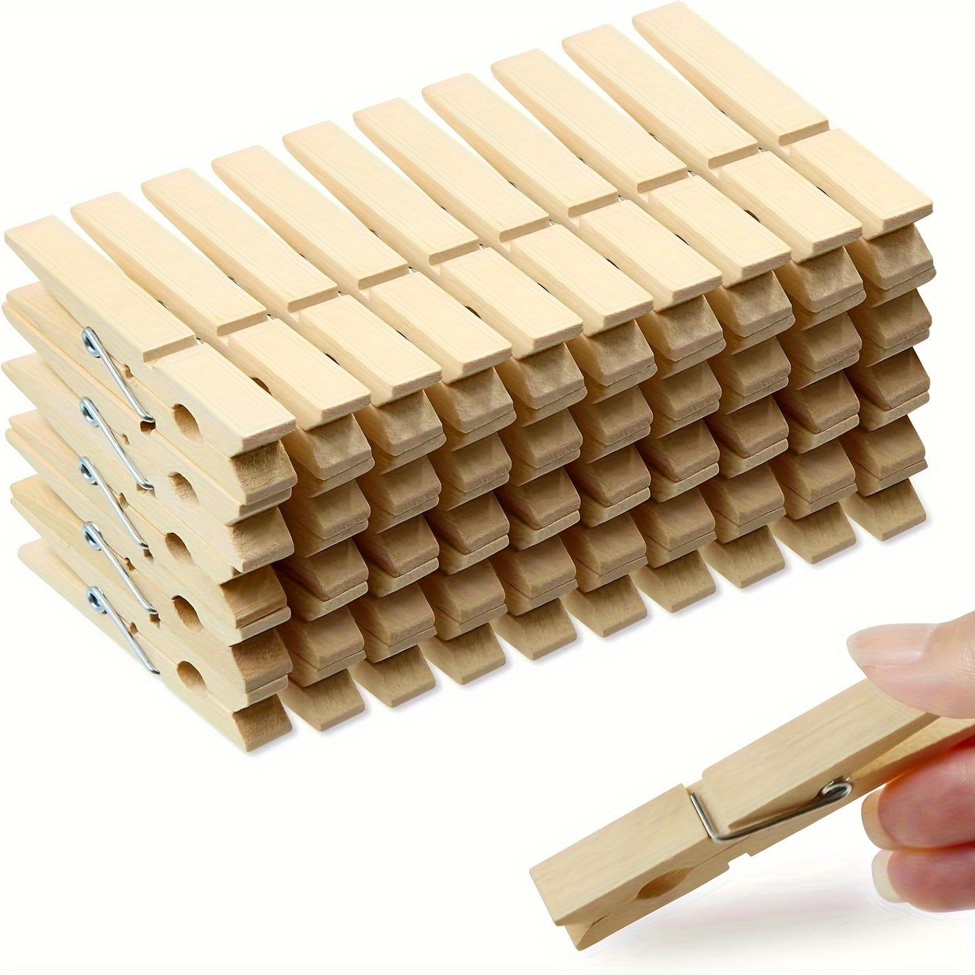 100 Heavy-Duty Bamboo Clothespins - Versatile Wooden Clips for Hanging Clothes, Photos & Outdoor Activities, Clothespins