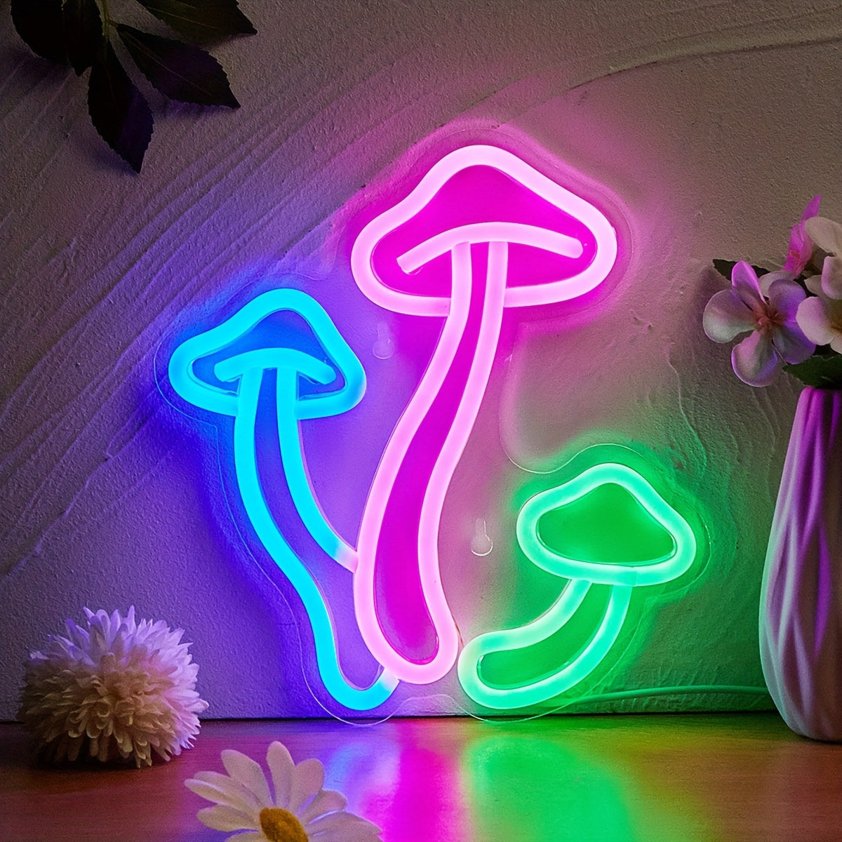 Mushroom-shaped LED neon light for bedroom wall decor, parties, weddings, and holidays. Powered by USB.