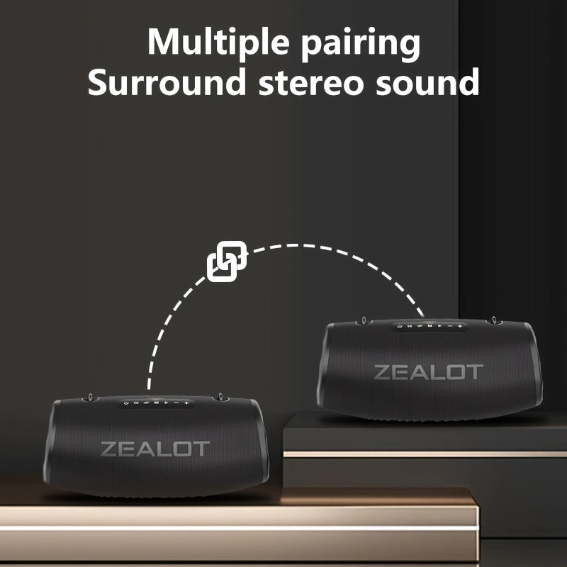 2024 Zealot 80W Outdoor Portable Subwoofer Speaker with Shoulder Belt, HiFi Sound, Dual Pairing, 16000mAh Battery, 24-Hour Playtime, Charging Cable. Compatible with Mobile Devices. Ideal