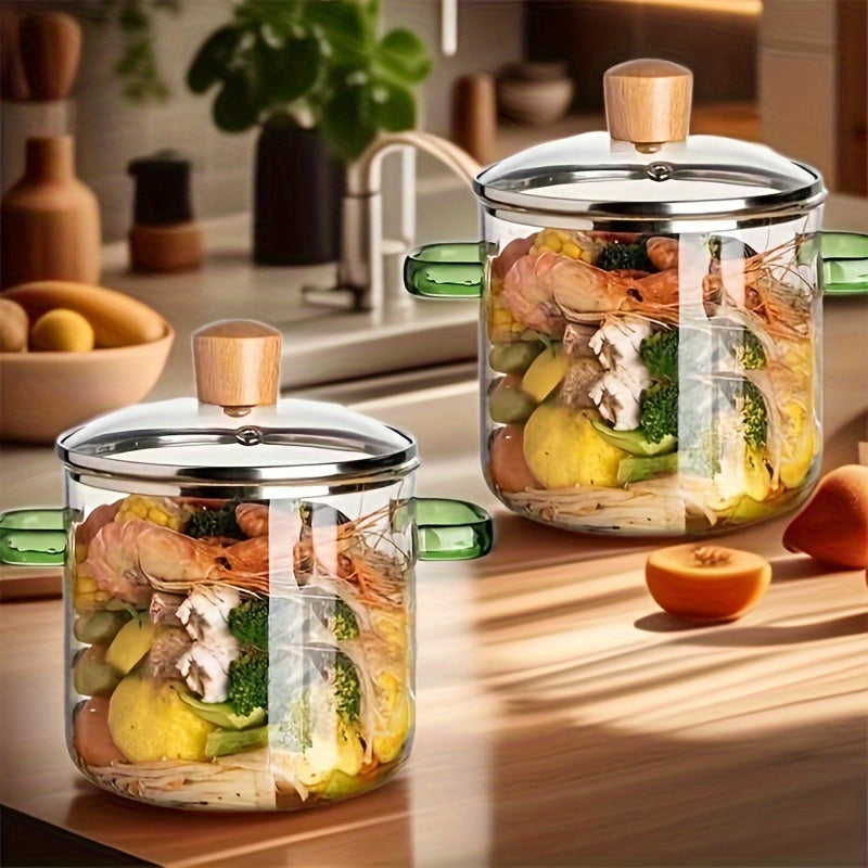 1 piece Glass Cooking Pot with Dual Handles - Ideal for making Soups, Stews, and Noodles, Comes with a Lid - A Must-Have Kitchen Tool