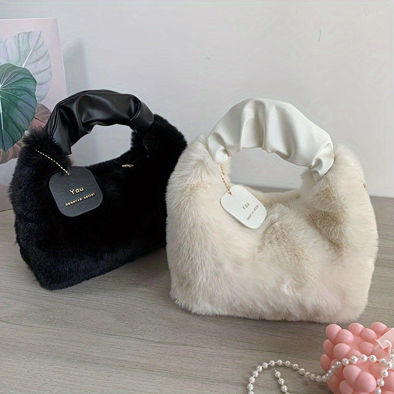 Stylish faux fur crossbody bag with zip closure, ideal for daily use.