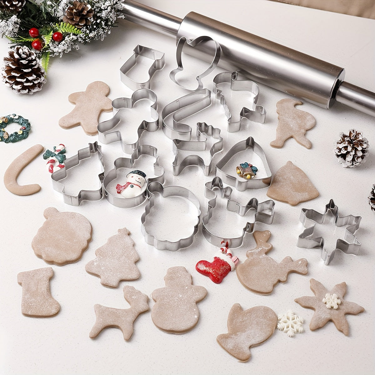 Get into the holiday spirit with our 12-piece Christmas cookie cutter set! Made of durable stainless steel, these festive molds include Christmas-themed shapes perfect for baking holiday cookies, gingerbread, and candy. Add some cheer to your kitchen