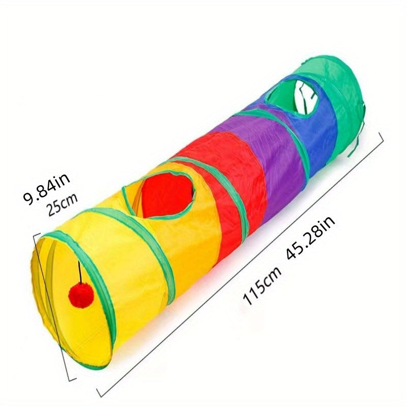 Interactive kitten toy with ball in foldable cat tunnel for endless fun