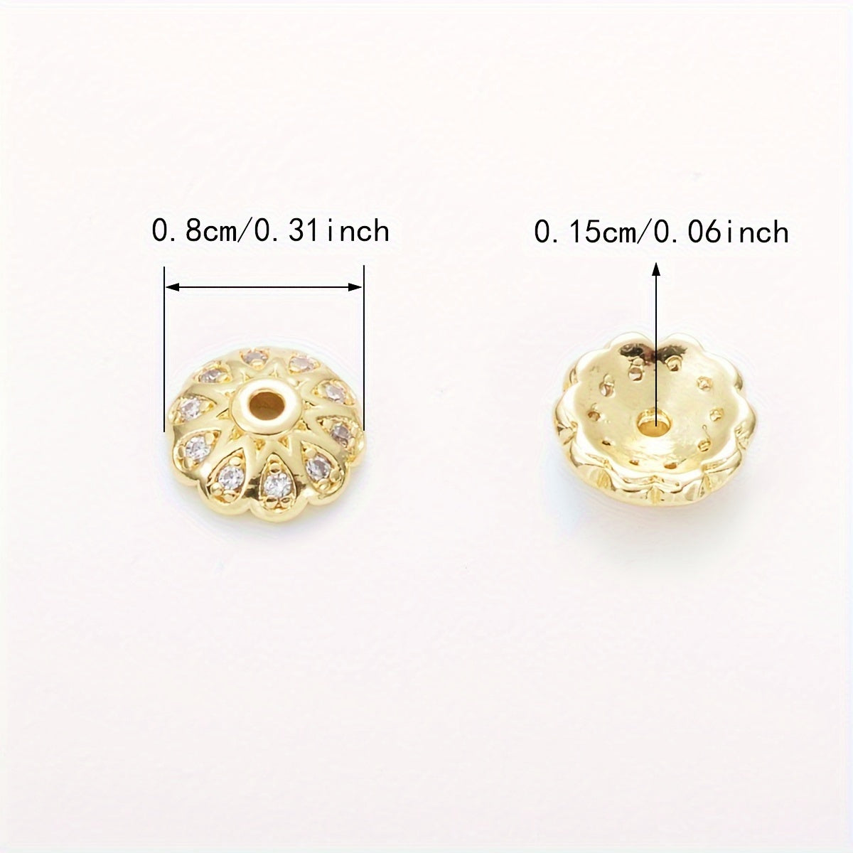 Brass Flower Bead Caps with Synthetic Cubic Zircons - Set of 20 pieces in a bag, including 10mm, 8mm, and 6mm sizes. Perfect for creating stunning jewelry pieces.