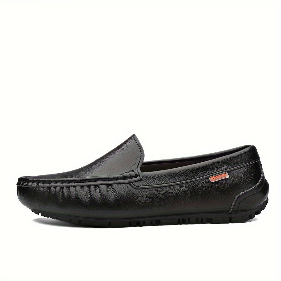 Genuine leather loafers for men with casual slip-on style, square toe, rubber sole, comfortable PU insole, suitable for all seasons.