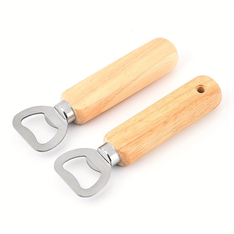 10pcs Wooden handle stainless steel bottle openers for beer, wine, and juice opening. Perfect for use in bars, pubs, clubs, restaurants, or at home as summer drinkware accessories.