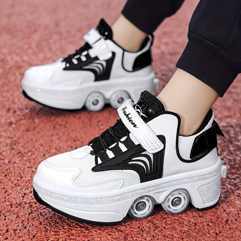 Boy's trendy skate shoes with detachable wheels and non-slip fastener