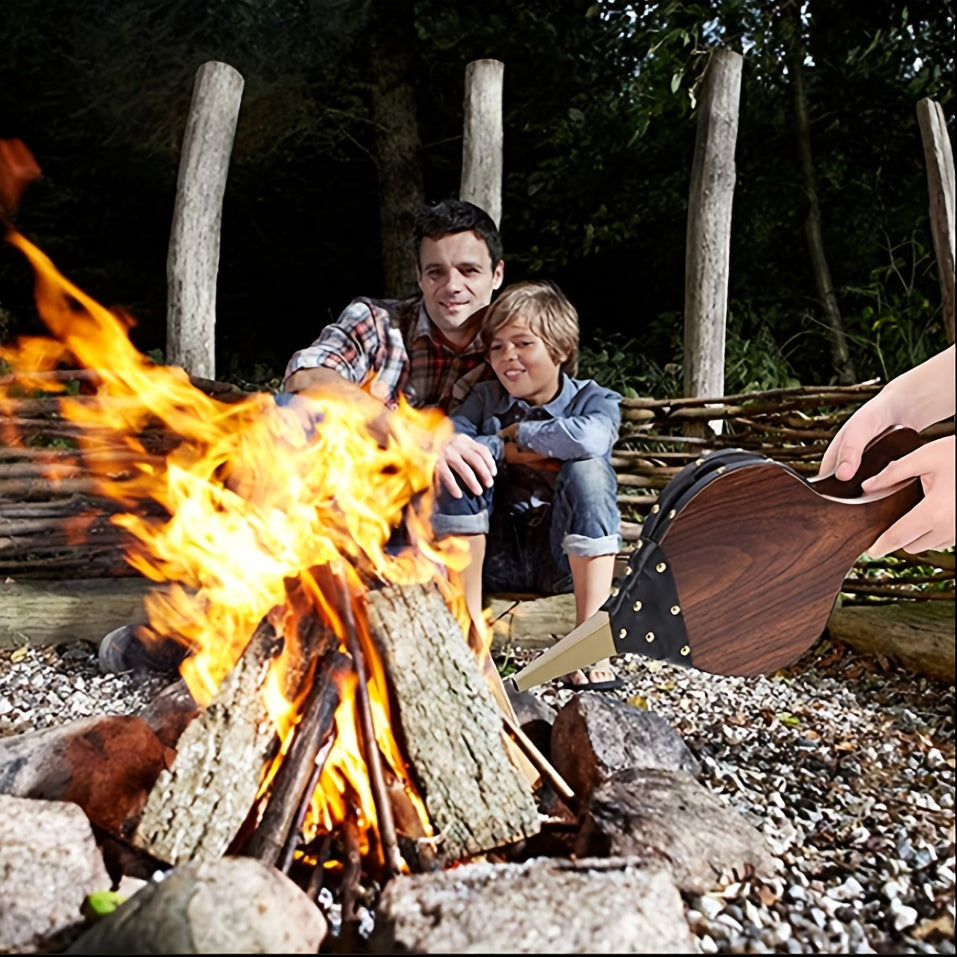 Durable Hardwood and Faux Leather Rustic Brown Wood Fireplace Bellows for Effortless Outdoor Cooking, BBQs, and Campfires