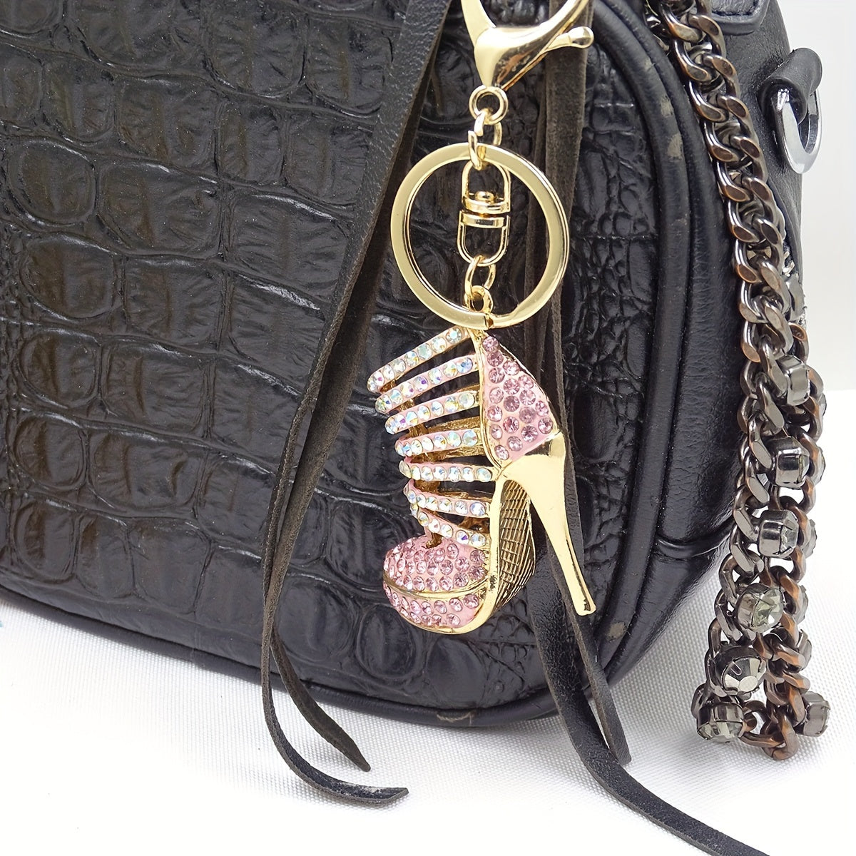 Elegant Rhinestone High Heel Keychain - Made of Alloy Metal with Lobster Clasp, Great for Adding Style to Bags and Cars, the Perfect Valentine's Day Present