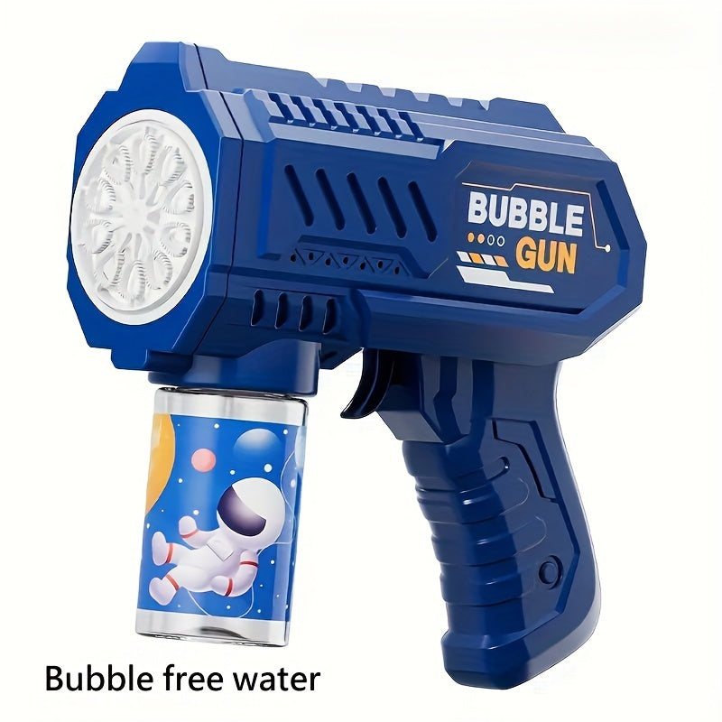 Bubble gun toy with LED light, handheld magic blaster, 10-hole plastic design for ages 3-12. Perfect for parties and gifts, no bubble solution or batteries needed.