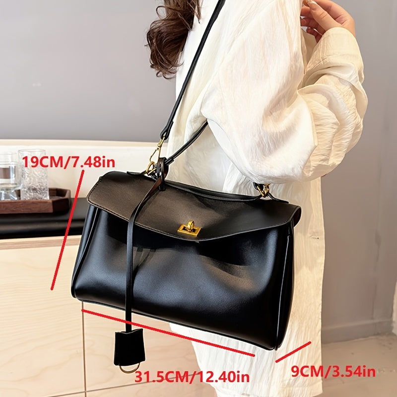 Elegant French-style soft tote bag for women with large capacity, ideal for commuting and crossbody use.