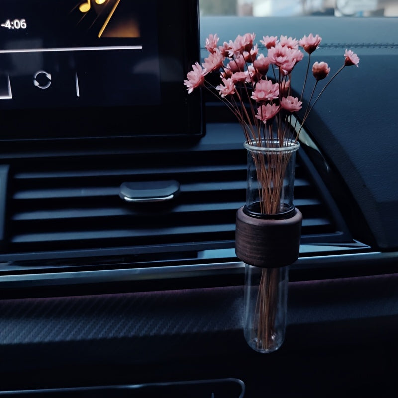 Wooden car vase for center console air outlet decoration, no flowers.