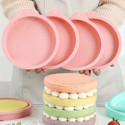 Set of 4 Silicone Layered Cake Molds, Round Baking Pans, Non-Stick Bakeware for Cakes and Breads, Includes Silicone Bread Tray Molds