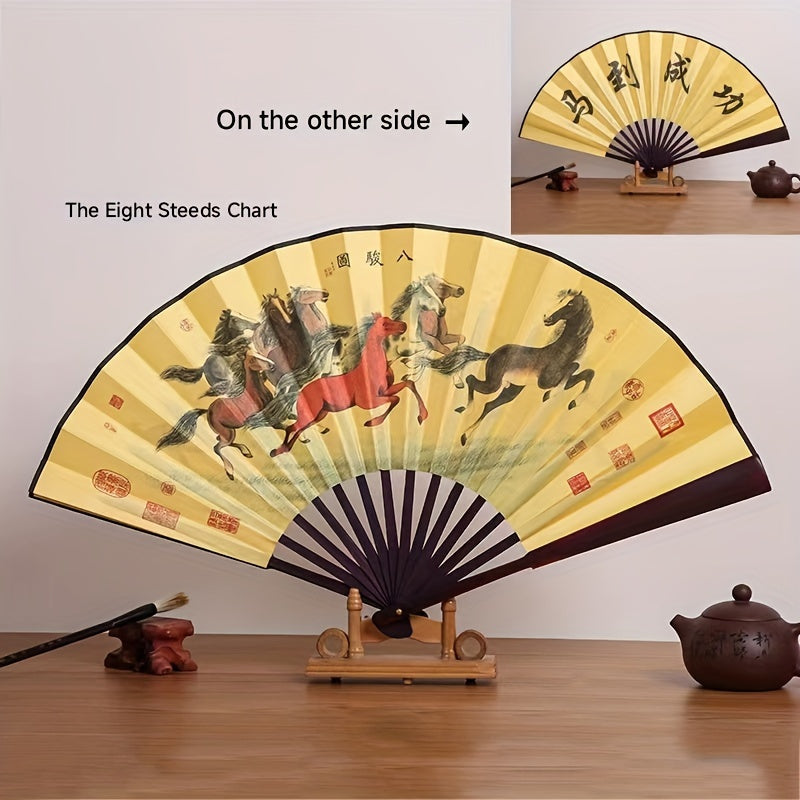 Beautiful 10-inch Bamboo Folding Fan featuring a Dual-Sided Silk Design - Inspired by Traditional Chinese Style, Ideal for Women's Fashion Accessory, Generous Size, Luxurious Silk Material