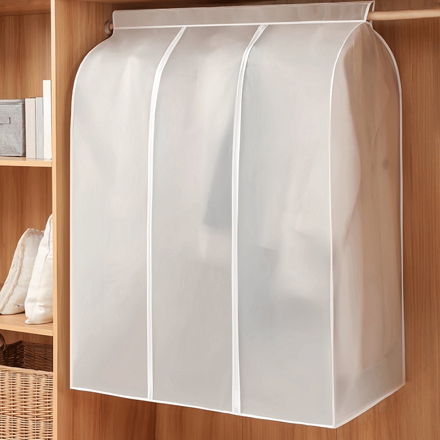 Semi-Transparent Garment Dust Cover with Full Zipper - Extra Large Size (49.78cm x 101.35cm x 119.89cm) - Moisture-Proof Wardrobe Organizer