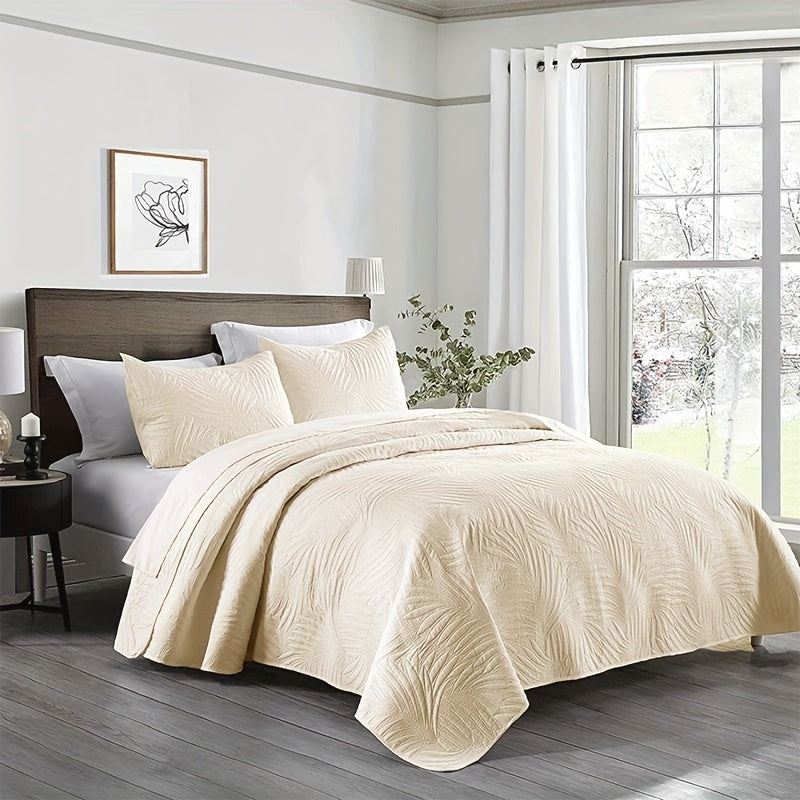 Bedroom Dormitory Room Decor Set includes one leaf embossed bedspread and two pillowcases, all made of soft, breathable, and comfortable materials. Filler not included.