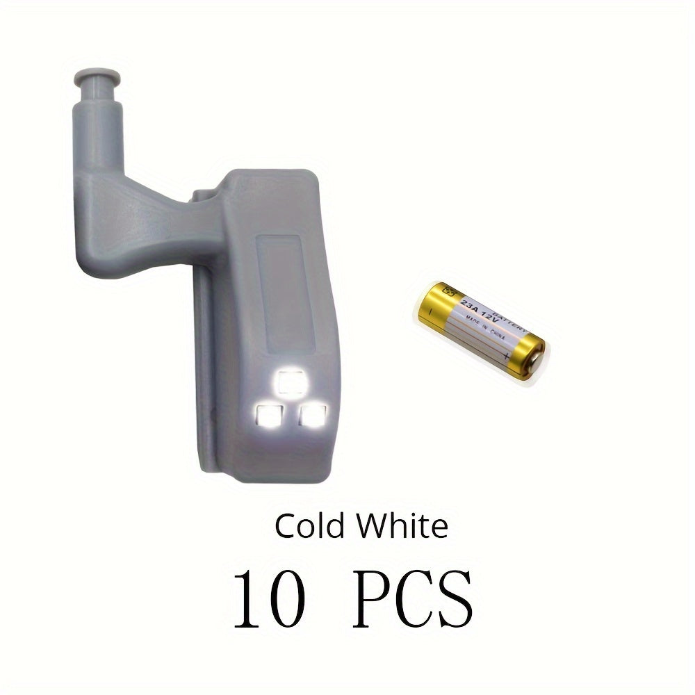 10pcs RGB LightMe LED Hinge Lights with Touch Activation, Adjustable Height, and Energy-Saving Motion Sensor. Suitable for Wardrobe, Bathroom, and Storage Doors. Light Gray Plastic. High