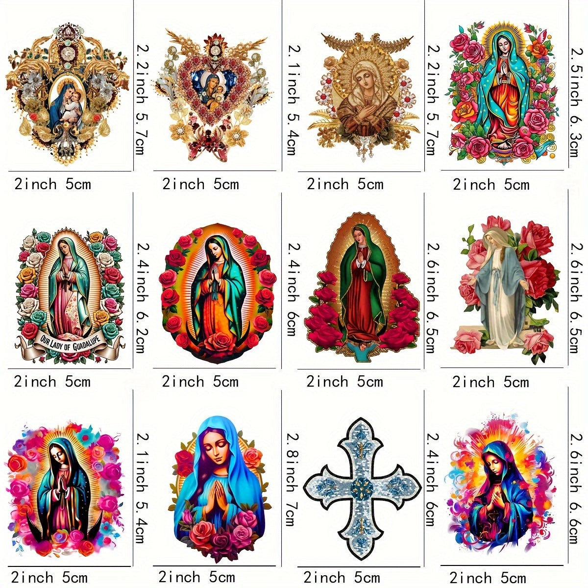 [Reliable] Set of 12 UV DTF Vinyl Stickers featuring Virgin Mary & Christian Designs for Coffee Mugs, Strong Adhesive for DIY Decor Wraps