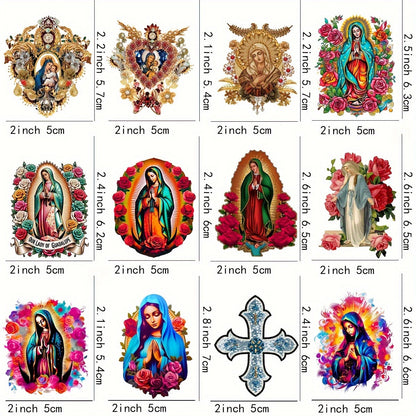 [Reliable] Set of 12 UV DTF Vinyl Stickers featuring Virgin Mary & Christian Designs for Coffee Mugs, Strong Adhesive for DIY Decor Wraps