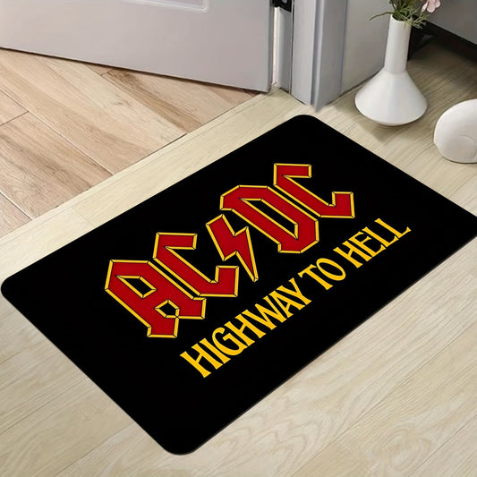 AC/DC "Highway to Hell" Welcome Mat - 1 Piece, Non-Slip Polyester Door Rug - Machine Washable and Durable - Available in Multiple Sizes - Suitable for Living Room, Bedroom, Bathroom, Kitchen, Office - Perfect for Indoor/Outdoor Use and Christmas Decor