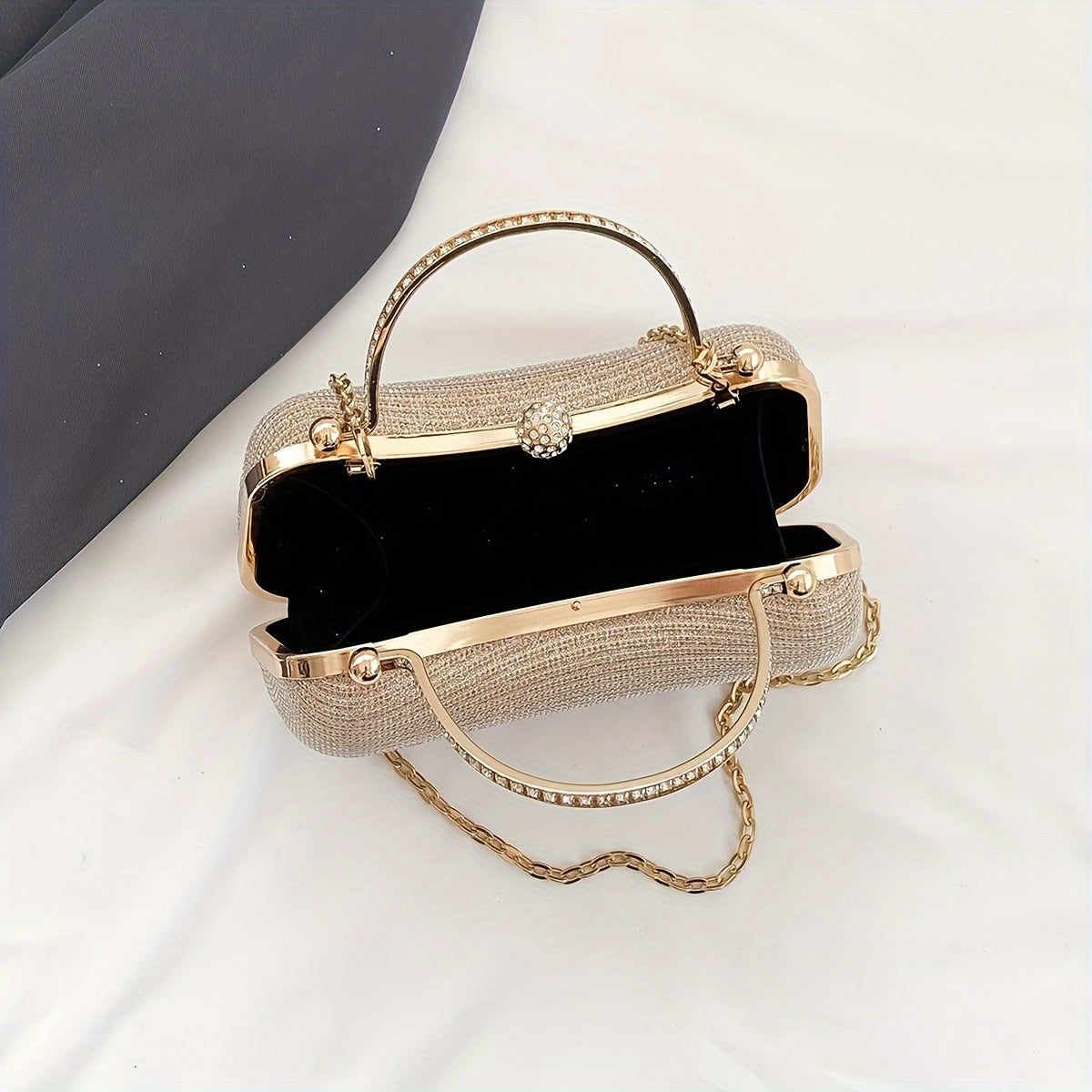 Stylish Mini Evening Bag with Rhinestone Chain, Ideal for Parties, Weddings, and Proms