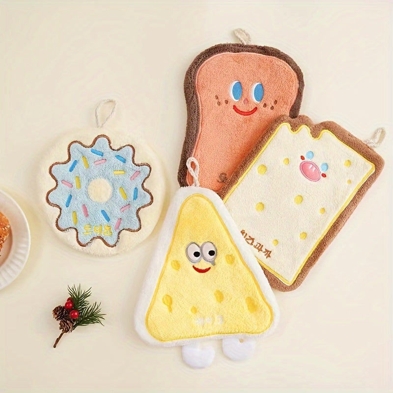 Soft, absorbent cartoon cheese hand towel suitable for kitchen and bathroom use.