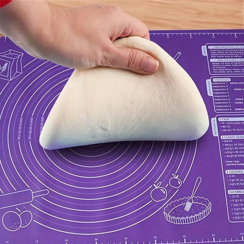 One piece of baking mat with measurements for rolling pastry dough, non-stick table sheet for baking supplies, perfect for rolling out pizza dough or cake batter in the kitchen.