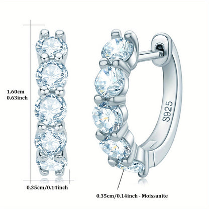 These women's fashion earrings feature a classic daily style, crafted with 925 silver and set with 10 pieces of 3.5mm moissanite stones, each weighing 1.0ct. The total weight of the earrings is 3.39g. These round synthetic moissanite earrings are a