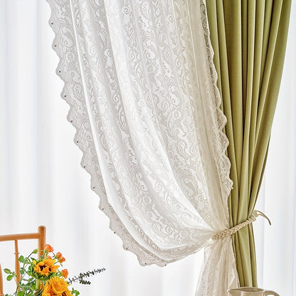 Sweet and romantic, this sheer curtain features a delicate bead lace small flower design in white. Perfect for adding a touch of softness and charm to your living room, bedroom, or dining room decor. This rod pocket curtain is also suitable for cabinet