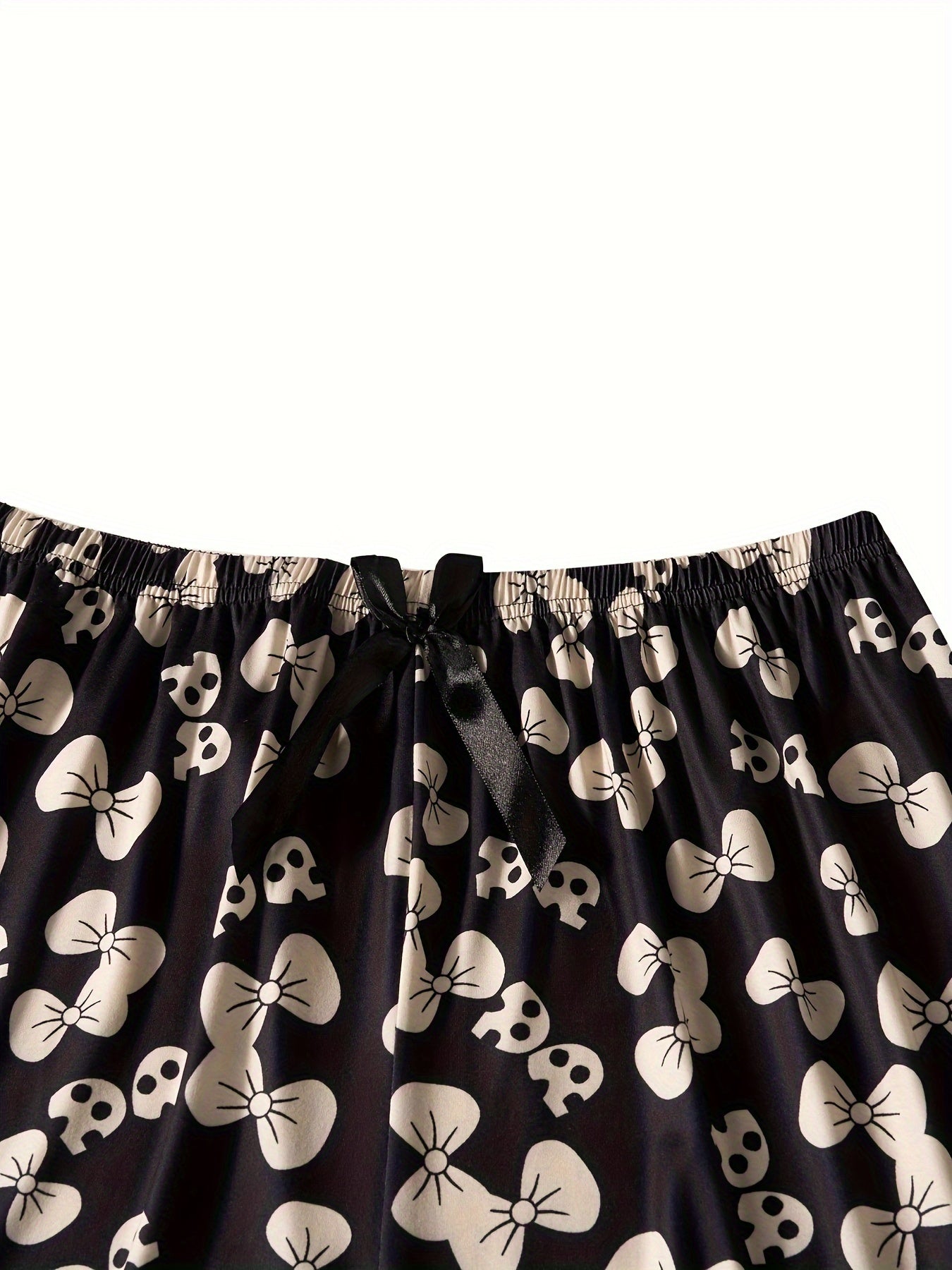 3pcs Women's Plus Size Boho Butterfly Print Capri Pants for Casual Sleepwear with Bow Decor Elastic Waistband