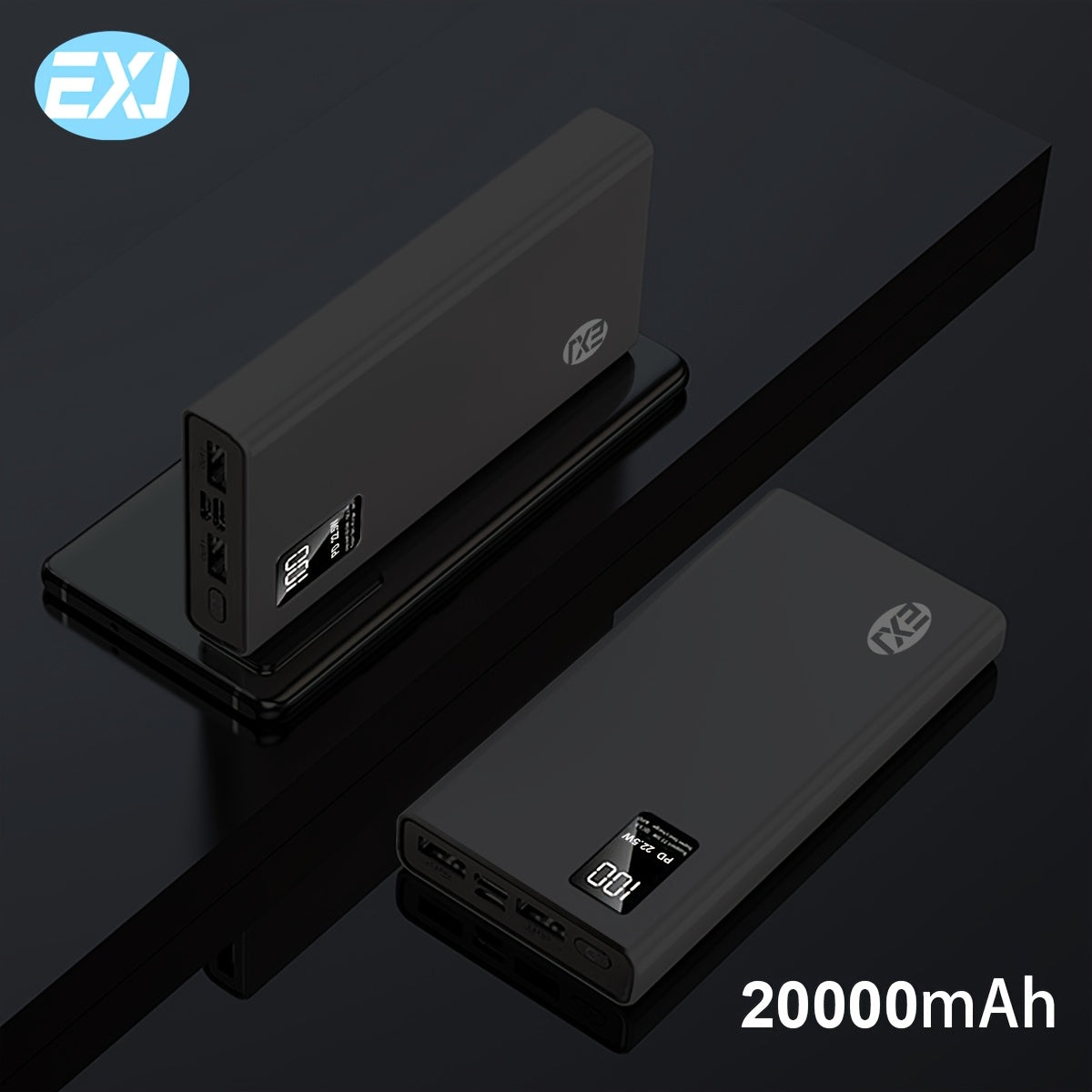 EXJ 20000mAh Портативный Power Bank с быстрой зарядкой 22.5W, 2 USB 3.0 Type C QC PD, LED дисплей, совместим с iPhone 12 Pro, Android, Samsung S24.