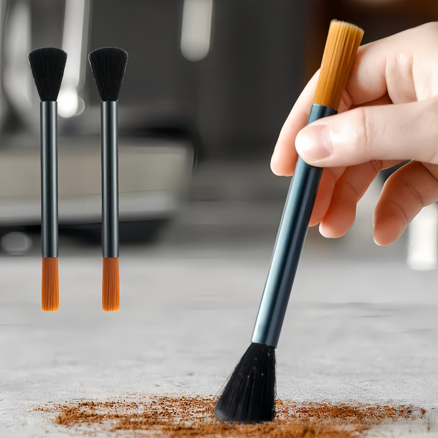 One-third Coffee Brush: Hand-cranked Grinder Cleaning Brush with Soft Bristles and Double-headed Design